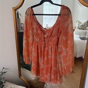 Chic Floral Women's Blouse in Orange